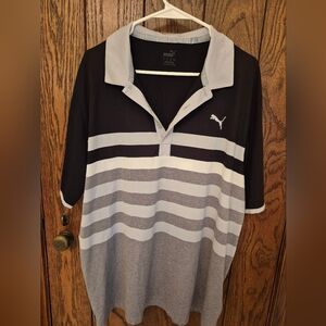 Puma Men's Polo Shirt in Black and Gray Stripes
